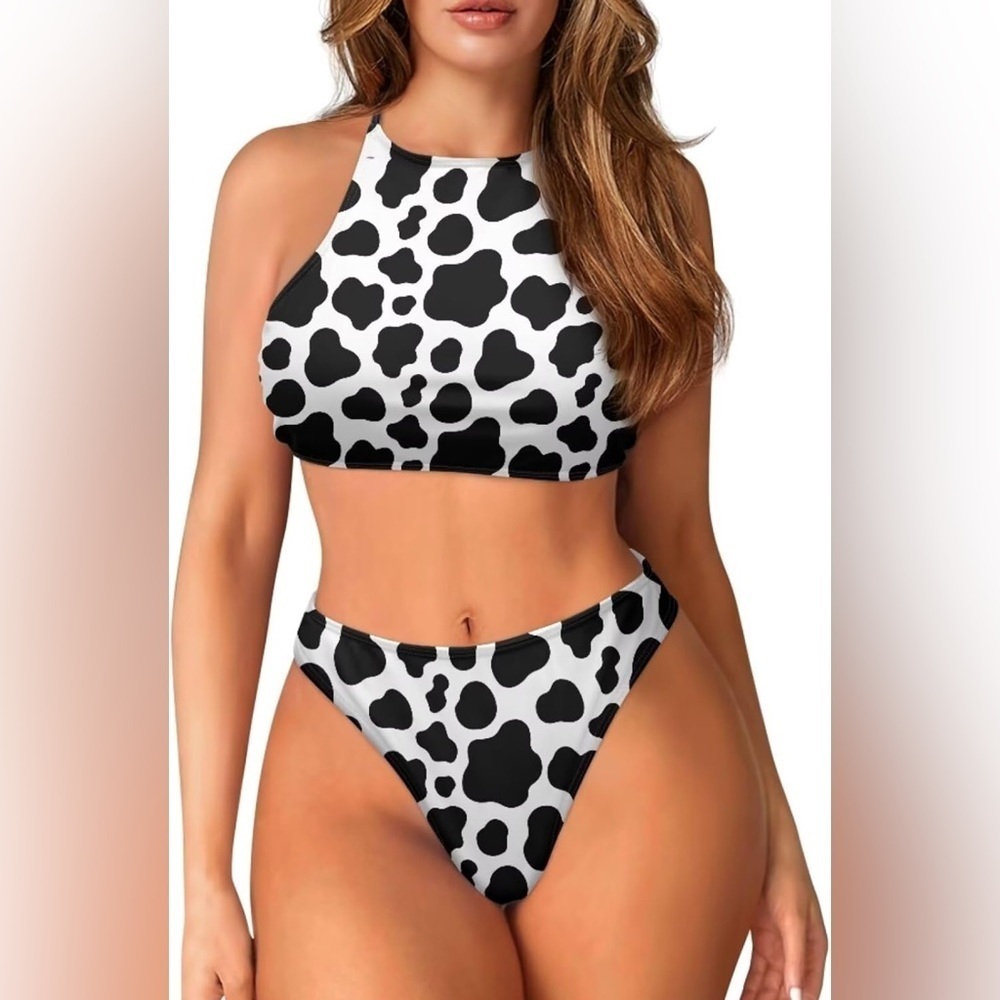 NWOT High Neck Halter Bikini Swimsuit Mesh Lining Quick Dry Beach Size Medium